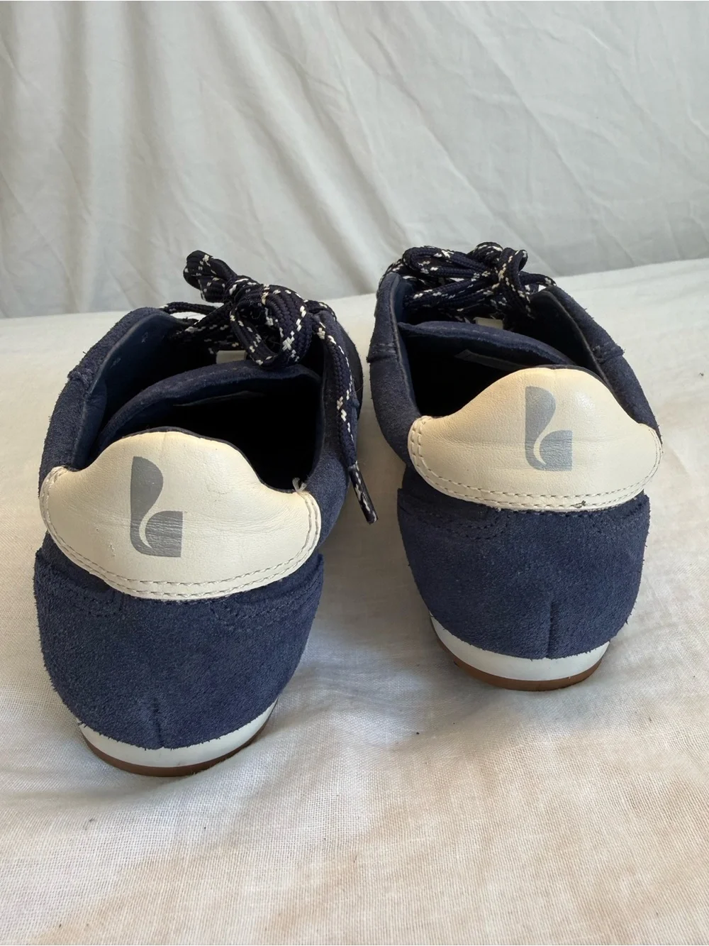 Larroude Stella Sneaker In Navy Suede and Ivory Leather